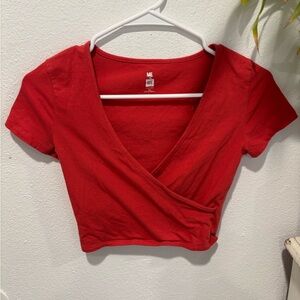 Me to We Scarlet Wrap Blouse